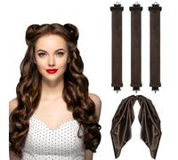 XoeLLe 3Pcs Heatless Curlers, Hair Curlers No Heat with Hair Scarf, Overnight Blowout Rods, Silk Hair Wrap for Sleeping Curling Rods for All Hair Types Women DIY Hair Styling (Brown)