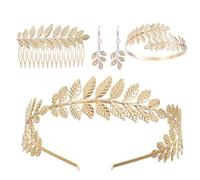 XoeLLe 5 Pieces Goddess Accessories Set, Greek Goddess Costume Women, Include Roman Leaf Crown, Earring, Gold Arm Cuff, Gold Hair Accessories for Romantic Bridal Vintage Wedding Party