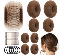 XoeLLe 63 Pieces 9/8/6 cm Invisible Donut Hair Nets Hair Bun Bun Hair Nets Light Brown