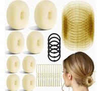 XoeLLe 63 Pieces 9/8/6cm Invisible Donut Hair Nets Cream | Soft and fluffy bun maker for the daily way to work, ballet dancers and wedding hairstyles for bun