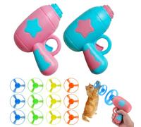XoeLLe Flying Disc Launcher Toy Flying Cat Toy Interactive | with 2 Shooters & 10 Colourful Propellers for Interaction, Exercise, Training, Hunting, Chasing Garden Outdoor Play