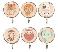 XoeLLe Kids Coat Hooks 6Pcs Cute Cartoon Self Adhesive Hooks Wooden Hook Adhesive Sticky Hooks Animal Wooden Wall Hook Self-Adhesive Children's Coat Hooks for Towel, Clothes, Key, Backpacks and Hats