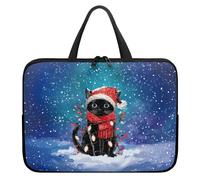 Xoenoiee 10 inch Black Cat Snow Christmas Theme Laptop Case Women Men Portable Laptop Bag Carrying Computer Bag for Travel Study Work Case Bag with Handle