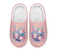 Xoenoiee Axolotl Buble Pattern Womens Slippers Fuzzy Slip-on House Slippers Soft Comfy Indoor House Shoes Outdoor Non Slip Platform Warm Slipper Pink, 3-4 W/1-2 M