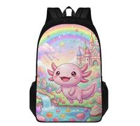 Xoenoiee Axolotl & Dreamy Castle Print Laptop Travel Backpack with 2 Compartments, Water Resistant Schoolbag for Boys Girls 17 Inch Large School Backpack Bookbag