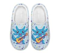 Xoenoiee Axolotl Guitar Notes Blue Pattern Slippers for Women Men Soft Comy House Slippers Lightweight Slip-On Fluffy Bedroom Home Shoes for Indoor Outdoor