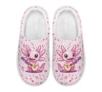 Xoenoiee Axolotl Guitar Notes Pink Pattern House Slippers for Women Men, Slip On Winter Warm Bedroom Shoes Anti-slip Cozy Indoor Outdoor Slippers
