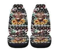 Xoenoiee Aztec Tribal Cattle Sunflower Print Car Seat Cover for Front Seat Cushion Car Seat Protectors, 2 Set Auto Accessories Bucket Seat Covers with Fixed Hook
