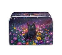 Xoenoiee Black Cat Colorful Daisy Pattern 4 Slice Toaster Cover Woman Kitchen Accessories Kitchen Small Appliance Dust Proof Cover Bread Maker Toaster Cover