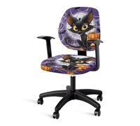 Xoenoiee Black Cat Pumpkin Bats Halloween Print Office Chair Covers 2sets Polyester Chair Seat Cover and Backrest Cover Stretchable Computer Chair Decorative Cover