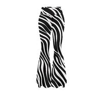 Xoenoiee Black Zebra Stripe Print Flare Leggings for Women, Yoga Pants with Tummy Control, High Waisted and Wide Leg Bell Bottom, Size XL