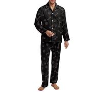 Xoenoiee Bone Paws Black Pattern Men's Pyjamas Set Long Sleeve Button Down Pyjamas for Men Fall Winter Sleepwear 2Piece Lounge PJs with Pockets, 4X-Large