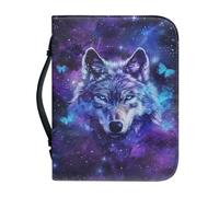 Xoenoiee Butterfly Wolf Galaxy Print Bible Covers for Women and Men Bible Case Bag for Boys Girls Bible Carrying Holder with Pockets, M