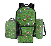 Xoenoiee Cartoon Farm Trucks Pattern 4Pcs Backpack Set with Thermal Lunch Bag, Water Bottle Holder, Pencil Case, Back to School Supplies for Kids