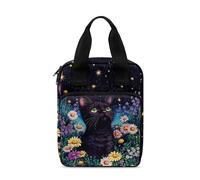 Xoenoiee Cat Daisy Flower Starry Night Pattern Bible Cover Tote Bible Bag, Bible Case with Handle and Zippered Pocket Carrying Church Protective Bag for Women