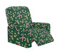 Xoenoiee Christmas Candy Cane Holly Leaf Pattern Recliner Slipcovers 4 Pieces Lazyboy Recliner Chair Cover Non Slip Recliner Couch Covers with Storage Pockets Furniture Protector