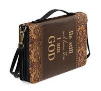 Xoenoiee Cross Vintage Sunflower Print Leather Bible Covers for Women Men, Be Still and Know That I'm God Bible Case with Multiple Pockets Bible Bookwith Detachable Strap, Medium