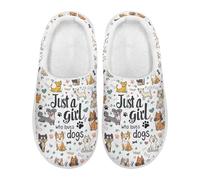 Xoenoiee Cute Dogs Pattern Slippers for Women Men Slip-on Fuzzy Soft House Slippers, Just a Girl Who Loves Dogs, Non-Slip House Shoes for Indoor Outdoor, 8.5-9.5 W/7.5-8.5 M