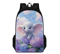 Xoenoiee Cute Elephant Butterfly Hydrangea Print Laptop Travel Backpack with 2 Compartments, Water Resistant Schoolbag for Boys Girls 17 Inch Large School Backpack Bookbag