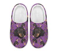 Xoenoiee Dachshund Dog Bones Purple Pattern House Slippers Slip On Winter Warm Bedroom Shoes for Women Men, Anti-slip Cozy Indoor Outdoor Slippers, 5.-6.5 W/4.5-5.5 M