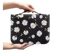 Xoenoiee Daisy Floral Black Print Bible Cover Bible Case with Bookmark PU Leather Bible Case for Men Bible Carrying Case, XL