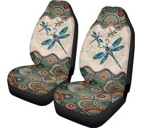 Xoenoiee Dragonfly Boho Flowers Print Car Seat Cover Universal Fit 2 PCS Car Front Seat Cover Car Seat Protector for Truck SUV VAN