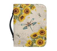 Xoenoiee Dragonly and Sunflower Print Bible Covers for Women Men Bible Bag with Handle Pockets and Zipper Study Bible Case with 4 Pen Slots, M