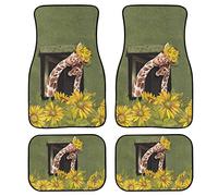 Xoenoiee Giraffe Sunflowers Front & Rear Car Floor Mats for Cars Anti-Slip Cushion Automoetive Accessories, 4 pcs Set Heavy Dust Car Mats