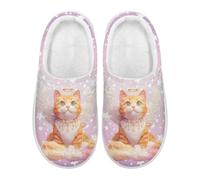 Xoenoiee Heavenly Cat Cloud Stars Pattern House Slippers for Women, Slip On Winter Warm Bedroom Shoes Anti-slip Cozy Indoor Outdoor Slippers