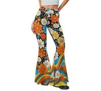 Xoenoiee Hippie Daisy Flower Swirl Print Women's Casual Bootleg Yoga Pants with Tummy Control High Waisted Flare Workout Pants Leggings Bell Bottom, Size M