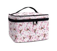 Xoenoiee Hummingbird Pink Cherry Blossom Print Portable Cosmetic Bag for Women Makeup Bag for Girl Large Tote Makeup Organizer Anti-dust Travel Toiletry Bag