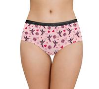 Xoenoiee Hummingbird Pink Rose Print Women's Cotton Polyester Underwear, White Lace Waist Full Coverage Briefs Soft Stretch Ladies Panties Underwear for Ladies, Size XXXX-Large
