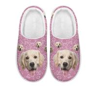 Xoenoiee Labrador Dog Music Notes Pattern Slippers for Women Men Comfy Fuzzy Lining House Slippers Platform Sole Slip On Home Slipper Non Slip for Indoor Outdoor, Pink, 9-10 W/7-8 M