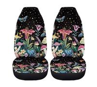 Xoenoiee Mushroom Butterfly Flowers Print Car Seat Covers Full Set of 2 Vehicle Protector Front Seats Covers Stretchy Washable Car Accessories Bucket Seat Cover