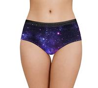 Xoenoiee Night Galaxy Printed Soft Feelings Womens Breathable Briefs Black Lace Waist Underwear Girl Cotton Classics Briefs Full Ladies Underwear Polyester Briefs, S