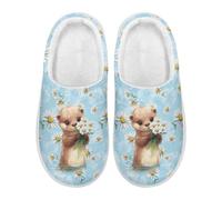 Xoenoiee Otter Daisy Flower Blue Print Slippers for Women Men Slip-on Fuzzy Soft House Slippers Non-Slip House Shoes for Indoor Outdoor Home Bedroom Shoes