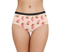Xoenoiee Pink Peach Pattern Black Lace Waist Underwear Briefs Soft Stretch Breathable Ladies Panties Bikini Cotton Double-Layer Crotch Underpants, M