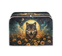 Xoenoiee Wolf Sunflower Moon Pattern 4 Slice Toaster Covers Bread Maker Cover, Kitchen Small Appliance Covers, Microwave Toaster Oven Cover Toasters Kitchen Accessories
