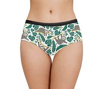 Xoenoiee Women's Perfectly Yours Black Lace Waisted Brief Breathable Panties Sloth Palm Leaf Pattern Underwear for Sport Cotton Double-Layer Crotch Panties for Daily, M