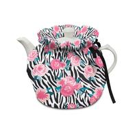 Xoenoiee Zebra Stripe Rose Floral Print Tea Cozy Cotton Tea Cosy for Teapots Keep Warm Teapot Cover Insulated Kettle Cover for Home Kitchen Table Decor
