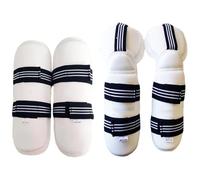 Xoeryoy 1 Set Karate Sparring Gear Protective Sponge-Stuffed PU Taekwondo Sparring Gear Includes 1 Pair Leg Guard & Arm Guard with Fastening Tape for Biking, Martial Art & More, White, M