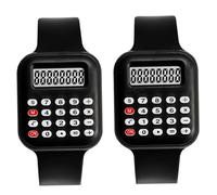 Xoeryoy 2Pcs Calculator Watch for Kids, Digital Calculator Wrist Watch with Vintage Square Design, Math Learning Tool for Students, Black