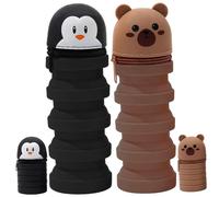 Xoeryoy 2PCS Standing Pencil Case, Penguin and Bear Telescopic Standing Pencil Case with Zipper Closure, Cute Extendable Silicone for Kids Students #·