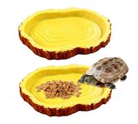 Xoeryoy 2Pcs Tortoise Water Bowl, 4.5x3x0.6 Inch Realistic Tree Bark Texture Tortoise Water Dish Plastic Turtle Feeder for Reptile Animals