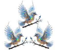 Xoeryoy 3Pcs Decorative Hanging Ornaments, Crystal Sky Bluebird Stained Sun Catchers Indoor Window, Birds Windows Hanging Ornament for Living Room, Patio, Outdoor