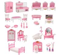 Xoeryoy 4 Sets Dollhouse Furniture Set, Realistic Plastic Dollhouse Miniatures Includes Kitchen, Bedroom, Bathroom and Living Room DIY Kit, Doll House Accessories and Furniture for Kids
