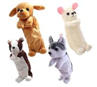 Xoeryoy 4Pcs Dog Pencil Case, Large Capacity Plush Pencil Case with Zipper & Rope Single Compartment Animal Stationery Bag for Students Kids