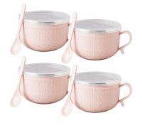 Xoeryoy 4PCS Soup Bowls with Handles and Lids 29oz Stainless Steel Meal Mugs with Spoon Engraved Microwavable Soup Container for Instant Noodle, Oatmeal, Dessert