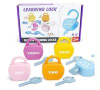 Xoeryoy 5 Set Lock and Key Toy Apples Alphabet Learning Locks Montessori Baby Keys Toy Set with Cards for Toddlers 3+
