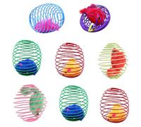 Xoeryoy 8Pcs Cat Spring Toy Interactive Fun Plush Cat Mouse Toy in Elastic Spring Cage DIY Filling Jingle Balls Furs Balls Catnip More, Random Color